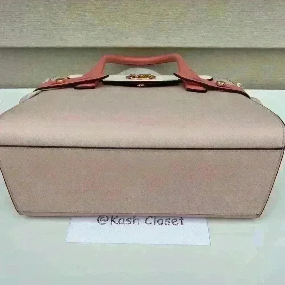Michael Kors Carmen Medium Satchel Purse Color Block Belted Saffiano Leather - Picture 7 of 10